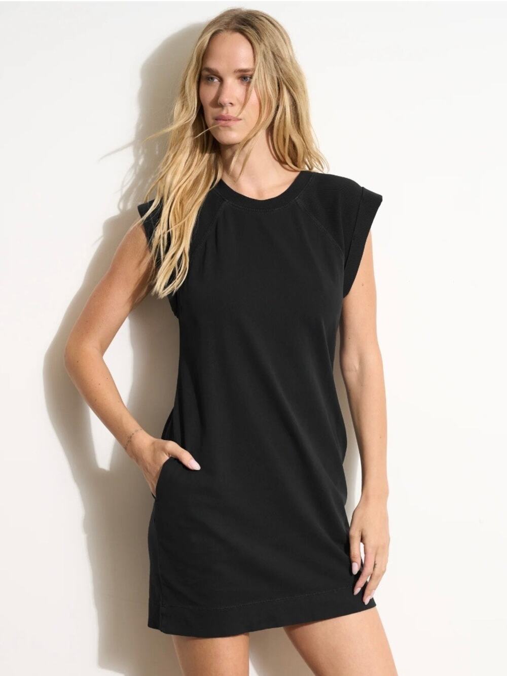 Rowan Black Cotton Cap Sleeve Crewneck Estelle Raglan Heritage Mini Dress XS